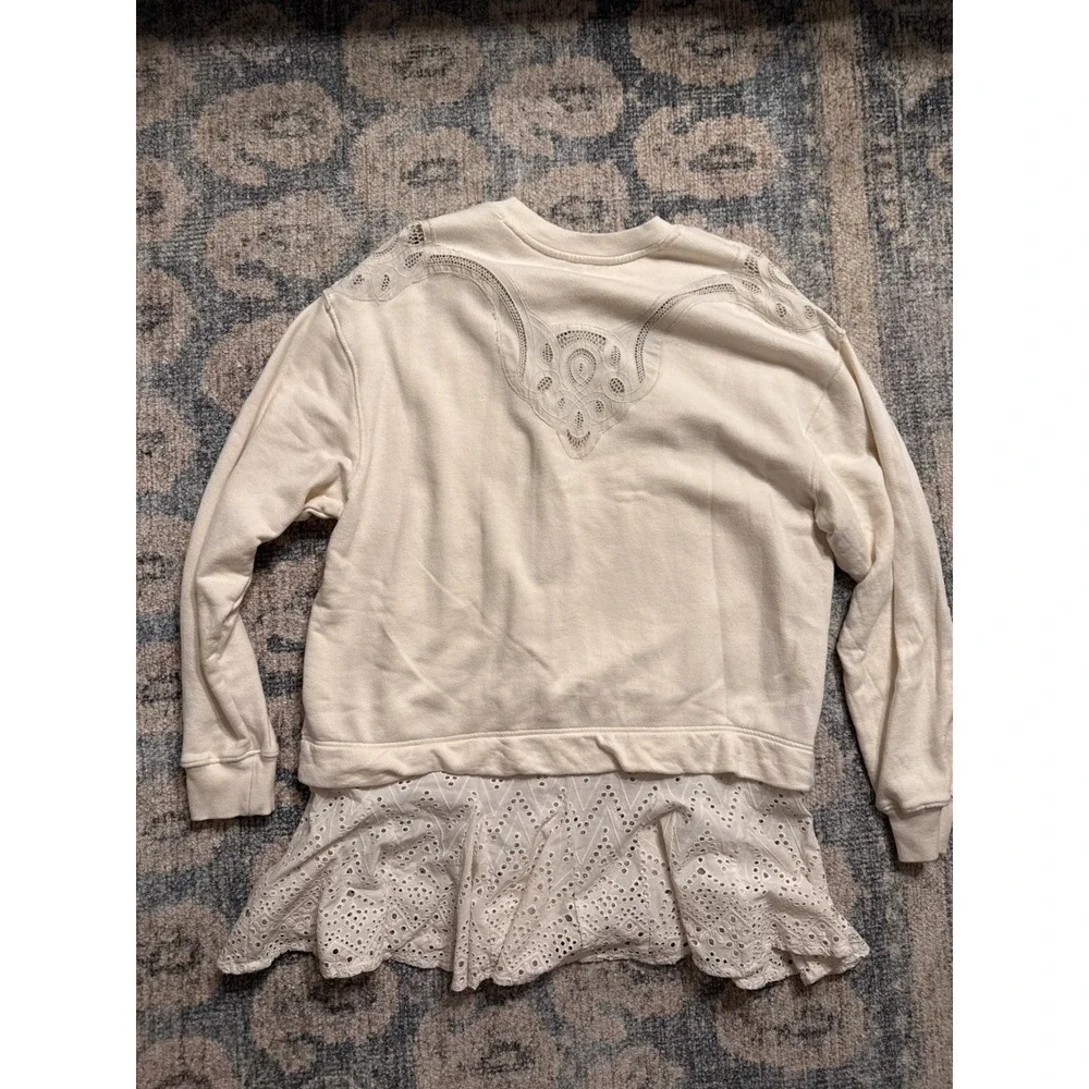 Free People Prairie Sweatshirt Tunic Dress Eyelet Lace Swing Hem Ivory Small
